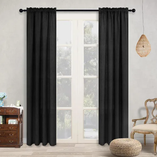 Miniatura 49 de KOUFALL Juego de 2 cortinas de puerta francesa, cortinas de lino para puerta/ventana, cortina transparente boho para cristal lateral delantero