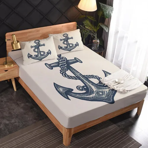 Miniatura 2 de Anchor Sheets - Juego de sábanas tamaño Queen, sábanas náuticas, de microfibra suave y bolsillo profundo, sábanas y fundas de almohada estampadas