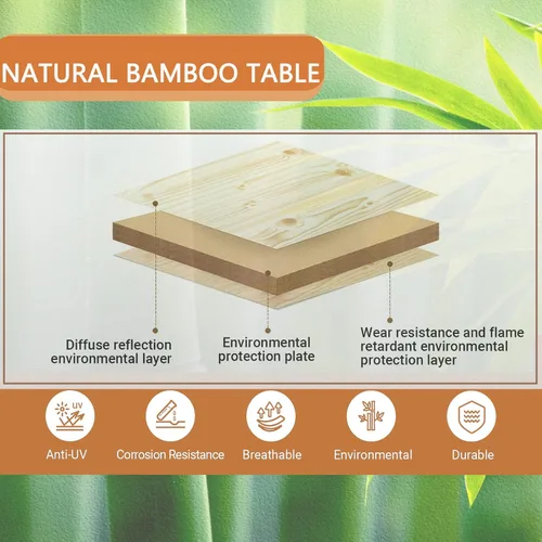 Miniatura 7 de KingCamp Mesa de camping plegable de bambú estable ligera Mesas plegables al aire libre de bambú Picnic portátil de altura ajustable