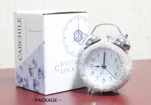 Miniatura 5 de Reloj despertador pequeño con diamantes de imitación, 5 pulgadas de altura, llamada matutina para dormitorio, escritorio, decoración para el hogar