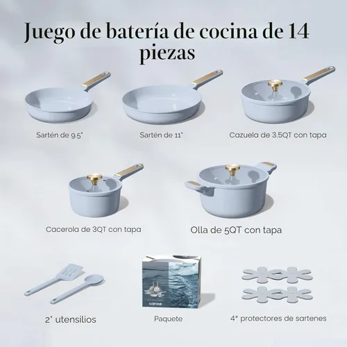 Miniatura 2 de CAROTE Juego de utensilios de cocina de cerámica antiadherente, 14 ollas y sartenes antiadherentes, no tóxico y sin PFAS, lavavajillas, juego