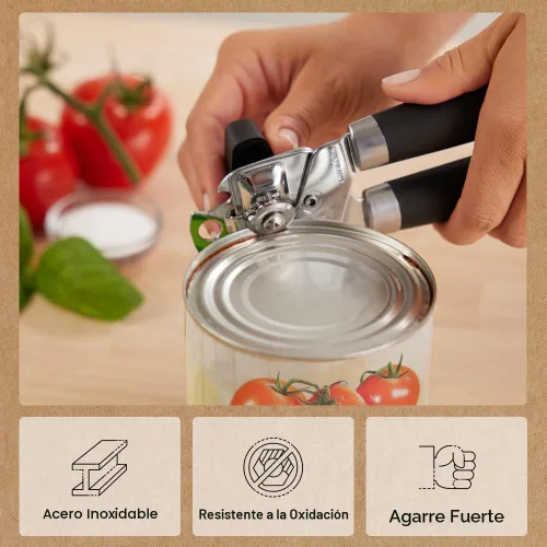 Miniatura 5 de Abridor de latas manual de acero inoxidable resistente de borde suave GORILLA GRIP, mango suave y cómodo, perilla giratoria grande de mano, Negro