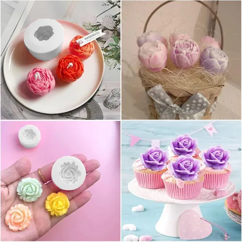 Miniatura 2 de Molde de resina para velas de flores, molde de silicona para hacer velas, 6 piezas de peonía de rosa 3D, San Valentín, día de la madre, molde