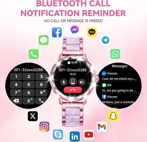 Miniatura 3 de Reloj inteligente para mujer con llamada de marca/respuesta, reloj de fitness ajustable de 1.2 pulgadas con monitor de sueño de frecuencia cardíaca