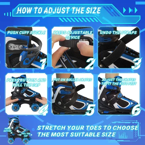 Miniatura 4 de MammyGol Patines de ruedas para niños y niñas, patines cuádruples de 4 tamaños ajustables para niños con todas las ruedas que se iluminan, Azul