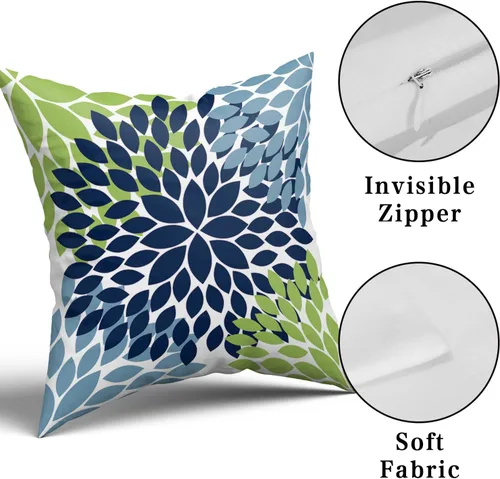 Miniatura 7 de Kawani Fundas de almohada decorativas azul marino verde 16x16 con flores de dalias celestes, juego de 2, estilo moderno rústico, de algodón