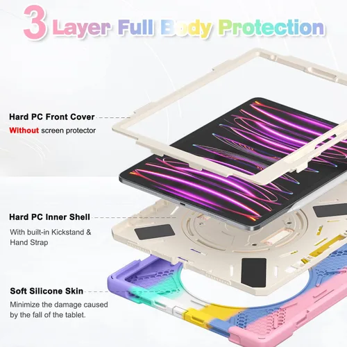 Miniatura 6 de BATYUE Funda para iPad Pro 12.9 de 6ª, 5ª, 4ª y 3ª generación (2022/2021/2020/2018), funda protectora con soporte para lápices, correa