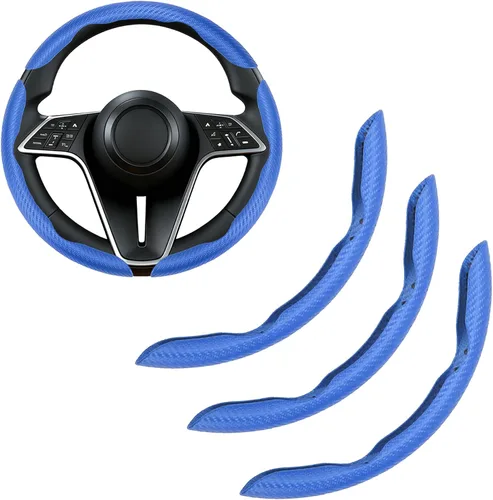 Miniatura 22 de Funda para volante de fibra de carbono, juego de 2 piezas antideslizante con agarre cómodo, diseño de mariposa segmentada, fácil instalación a