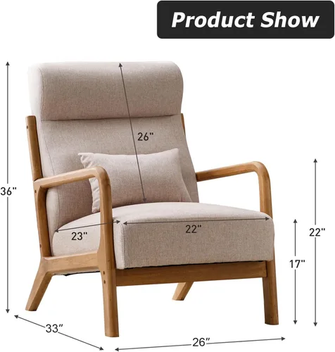Miniatura 2 de INZOY Silla decorativa moderna de mediados de siglo con respaldo alto, sillas tapizadas para sala de estar con cojín de cintura, sillón de lectura