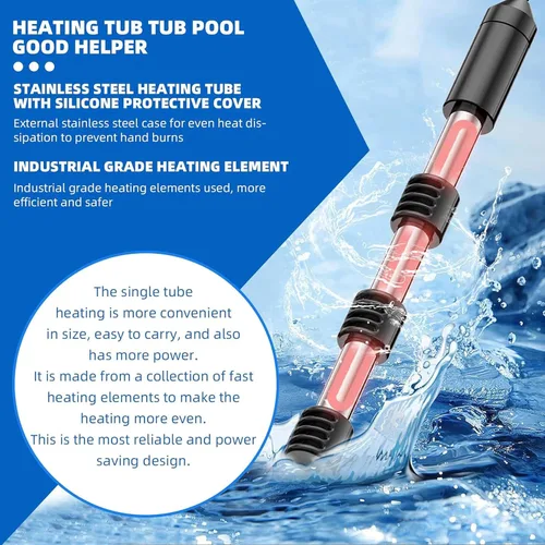 Miniatura 3 de Calentador de agua de inmersión eléctrico portátil de 1500 W, totalmente sumergible, fabricado con acero inoxidable 304 y cubierta de silicona