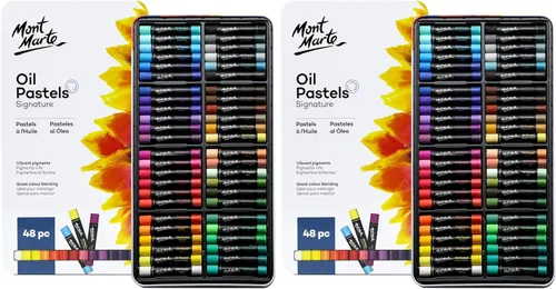 Miniatura 10 de Mont Marte Pasteles al óleo en caja de metal Signature 48 piezas, 48 colores surtidos, juego de pasteles al óleo vibrantes, excelente para mezclar