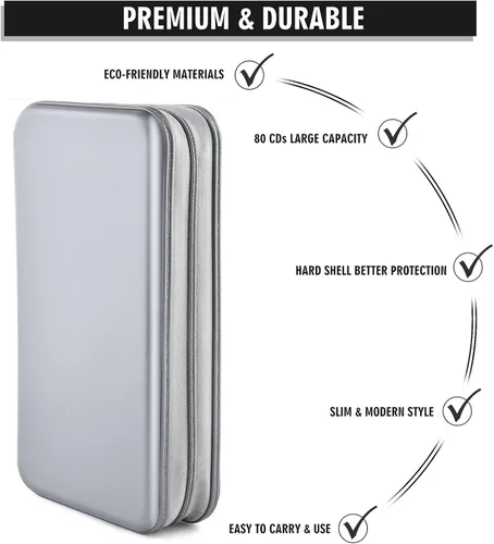 Miniatura 3 de Estuche para CD, cartera con capacidad para 80 discos DVD VCD, estuche para Blu-ray, organizador de almacenamiento (Plata)