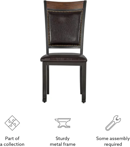 Miniatura 8 de Powell Furniture Franklin - Juego de 2 sillas de comedor de metal y piel sintética con clavos acentuados en madera, color marrón oscuro