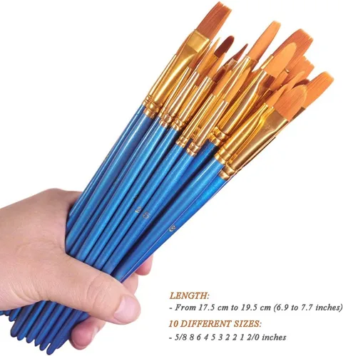 Miniatura 8 de BOSOBO Juego de 6 pinceles de pintura, 60 pinceles de punta redonda puntiaguda, pinceles de nailon para artistas del cabello acrílicos para aceite
