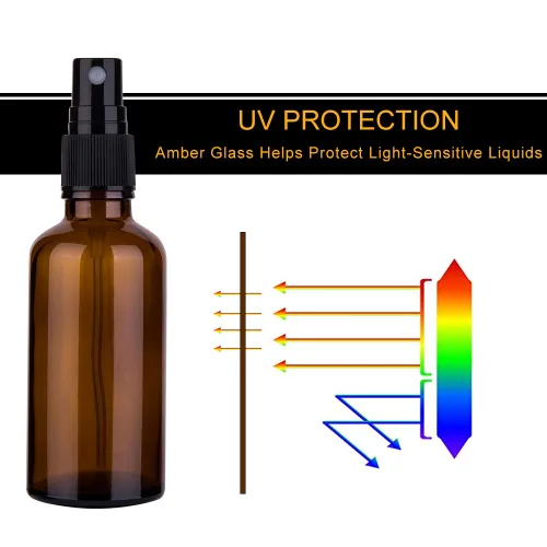 Miniatura 3 de Paquete de 6 botellas de spray de vidrio ámbar para aceites esenciales, botella pequeña de 2 onzas de niebla fina vacía de viaje para cabello