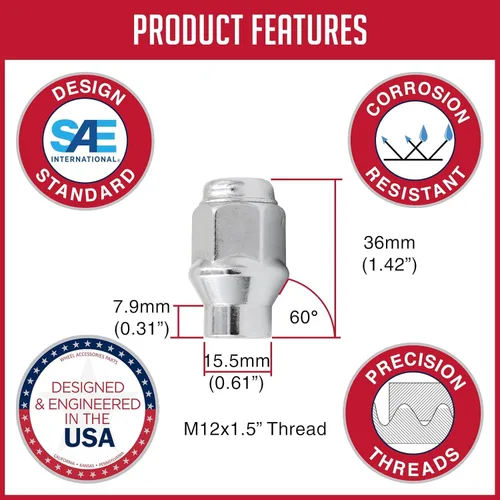 Miniatura 4 de Wheel Accessories Parts 20 piezas M12 x 1.5 12 x 1.5 rosca ET bellota saliente (hilo extra para Toyota) 3.6 cm de largo, tuercas cromadas de 3/4" 19