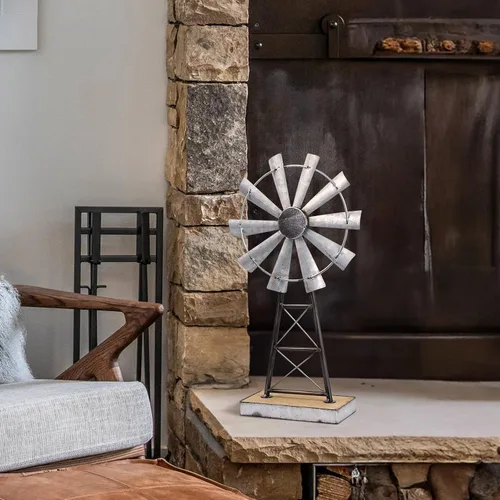 Miniatura 6 de Encantador molino de viento galvanizado alto, decoración de molino de viento de metal para estante de granja y sala de estar, añadiendo un toque