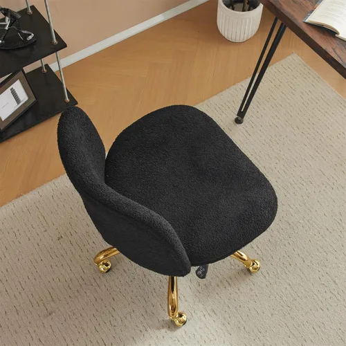 Miniatura 2 de VINGLI Silla de oficina ancha con patas cruzadas, silla de escritorio ergonómica cómoda con almohada y base dorada, doble uso con/sin ruedas, silla