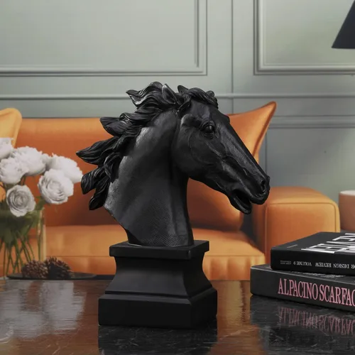 Miniatura 3 de Estatua de cabeza de caballo negra de 12 pulgadas de alto, escultura de caballos para decoración del hogar, resina grande, pintada a mano, animal