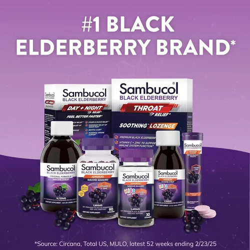 Miniatura 6 de Sambucol Jarabe de Saúco Negro - Jarabe de Sambucus, Líquido de Saúco Negro, Apoyo Inmunológico para Niños y Adultos, Alto en Antioxidantes, Sin