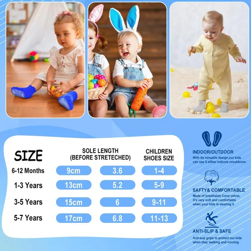 Miniatura 4 de ELUTONG - Calcetines antideslizantes para niños pequeños, paquete de 12 pares, calcetines de tobillo con agarre para bebés, niños y niñas de 0 a 7