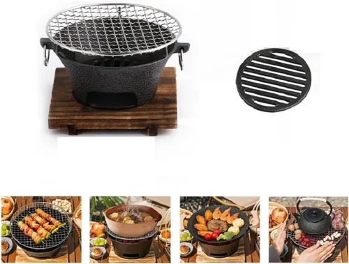 Parrilla Hibachi de hierro fundido, parrilla hibachi al aire libre, estufa de camping portátil, mesa hibachi, pequeña parrilla de carbón portátil