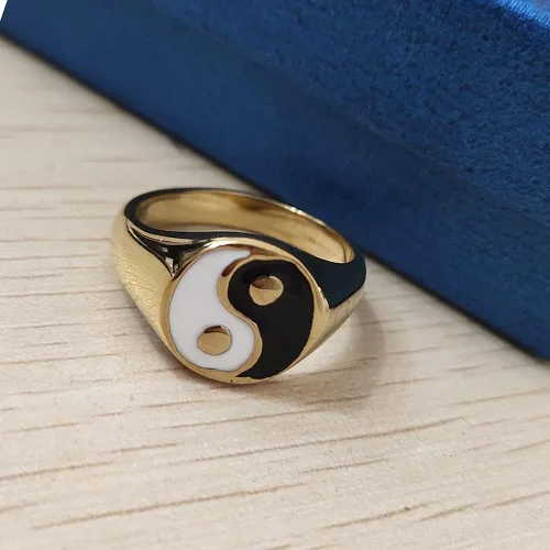 Miniatura 6 de Yin and Yang - Anillo de banda para mujeres, hombres, parejas, hipoalergénico de acero inoxidable chapado en oro de 18 quilates, Tai Chi, equilibrio