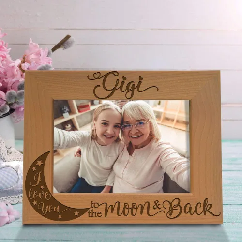 Miniatura 2 de KATE POSH GIGI, I Love you to the Moon and Back, marco de fotos de madera natural grabado, regalos del día de los abuelos, regalos de abuela, abuela