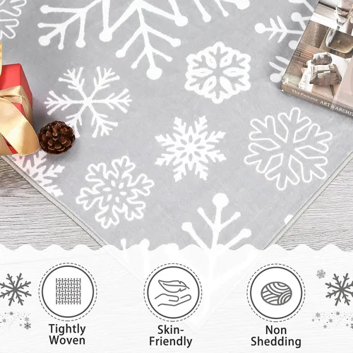 Miniatura 3 de ROYHOME Alfombra de Entrada de Navidad con Patrón de Copos de Nieve Antideslizante Resistente a las Manchas Decorativa para Festividades Lavable