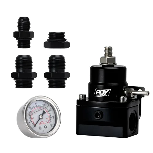 Miniatura 5 de Regulador de Presión de Combustible AN8 de Alimentación y AN6 de Línea de Retorno + Juego de Manómetro 0-160PSI Negro+Rojo