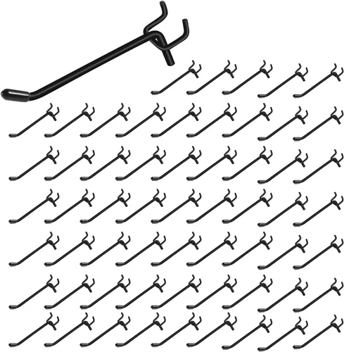 Miniatura 7 de 60 ganchos negros para tablero de clavijas, gancho de pared para tablero de clavijas de 2/4/6 pulgadas, gancho de estantería resistente para tablero