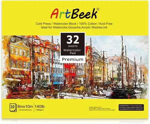 Miniatura 9 de ArtBeek Bloque de papel de acuarela, bloque de acuarela de 9 x 12 pulgadas, 32 hojas, 100% algodón, áspero 140 libras/10.58 oz/m²