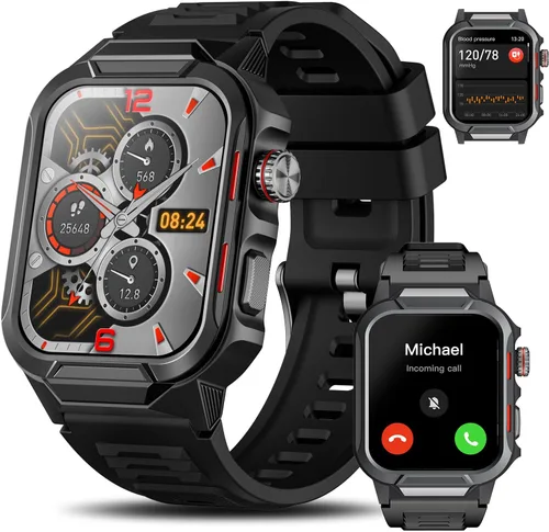 Relojes inteligentes para hombres (respuesta/hacer llamadas), reloj inteligente de fitness de 1.96 pulgadas con frecuencia cardíaca, oxígeno en