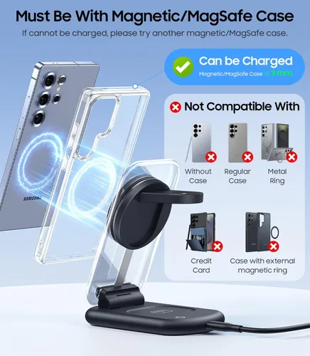 Miniatura 4 de Meifigno Estación de carga inalámbrica magnética 3 en 1 para Samsung, soporte de cargador MagSafe plegable con luz nocturna conmutable para Galaxy