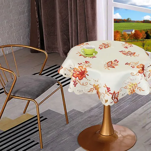 Miniatura 2 de Grelucgo Mantel Redondo Pequeño Bordado de Acción de Gracias para las Fiestas, Cubremanteles de Mesa Pequeños de Otoño (Redondo 34 pulgadas)