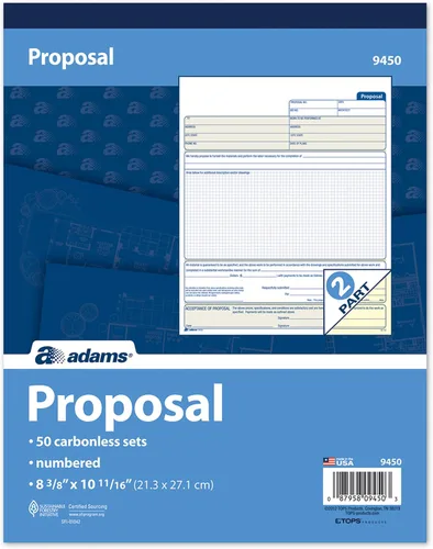 Miniatura 2 de Adams Libro de formularios de propuesta, 2 partes, sin carbono, 10.19 x 8.38 pulgadas, 50 juegos, blanco y canario (9450ABF)