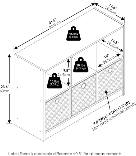 Miniatura 3 de Furinno Basic - Organizador de estantería de 3x2 cubos con contenedores, color blanco/negro