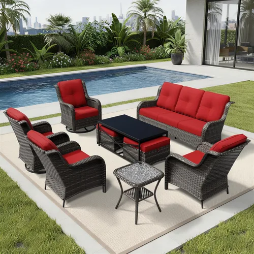 Miniatura 42 de Joyside Juego de sillas de mimbre para patio, juego de 3 piezas de mimbre para exteriores con 2 sillas reposabrazos y 1 mesa auxiliar para terraza