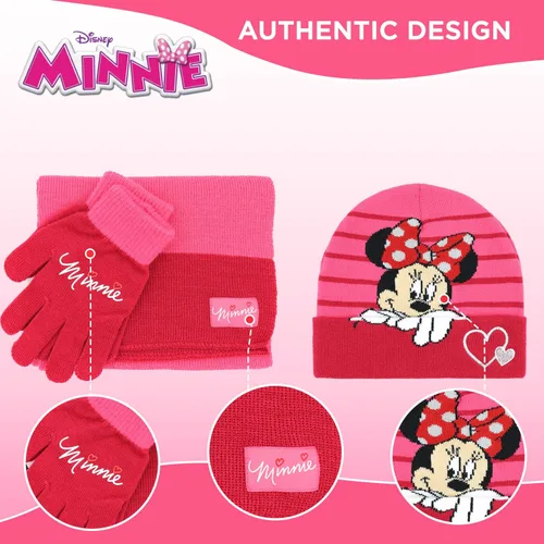 Miniatura 6 de Minnie Mouse - Gorro de invierno para niños guantes de nieve y bufanda para niñas y niños pequeños juego de 3 piezas lindo gorro con lazo a lunares