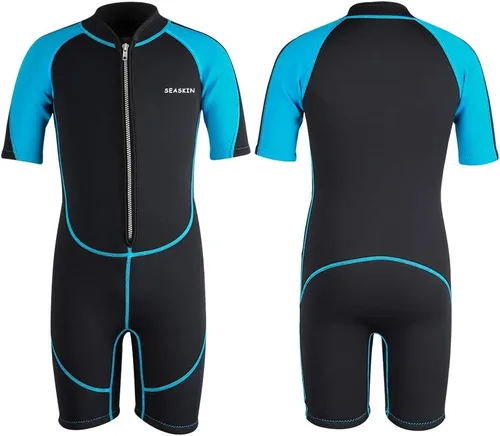 Miniatura 8 de Seaskin Traje de neopreno para niños para niños y niñas, 2 mm con cremallera frontal, trajes cortos de neopreno, 3 mm con cremallera trasera, traje