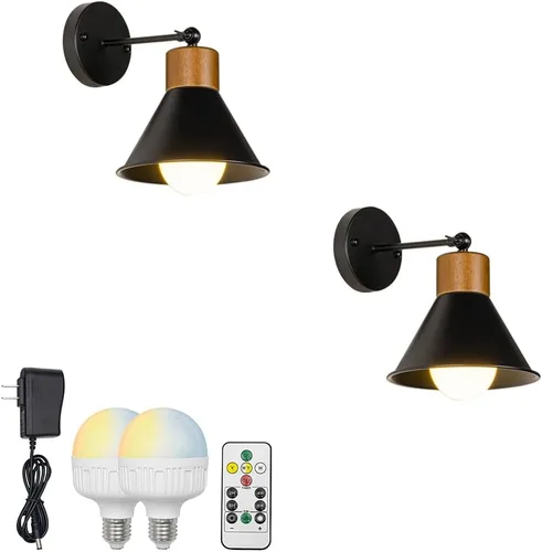 Miniatura 6 de 2 luces de pared con control remoto sin cable, retro, industrial, negro, lámpara de pared para decoración de pared para escaleras interiores, Negro A