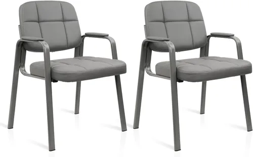 Miniatura 11 de CLATINA Silla de cuero para invitados de oficina, silla de recepción sin ruedas con reposabrazos y soporte de madera, sillón de escritorio