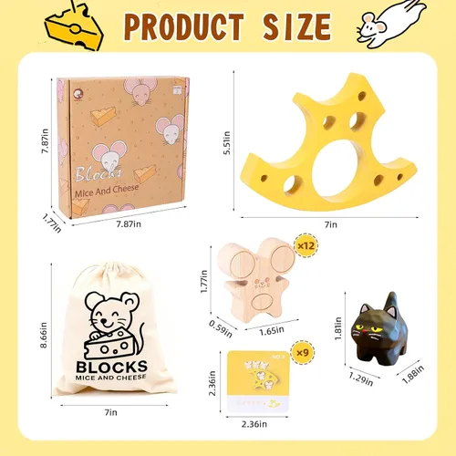 Miniatura 2 de HAPGFS Ratones de queso de madera apilables, juego de equilibrio para niños de todas las edades, mejora la creatividad, coordinación de ojos