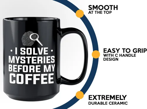 Miniatura 5 de Taza de café detective de 15 onzas, color negro - I solve mysteries - Oficial de policía policía patrulla detective sheriff aplicación de la ley