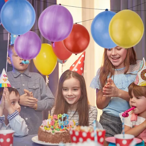 Miniatura 5 de RUBFAC Globos de perforación, globos de cumpleaños para niños, 25 bolas hinchables de neón gruesas y resistentes para fiestas, bolsas de regalo