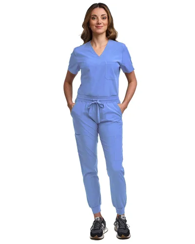 Miniatura 81 de Green Town Conjunto de ropa quirúrgica para mujer, pantalón deportivo y parte superior con cuello en V, 5 bolsillos, cintura de yoga, uniforme