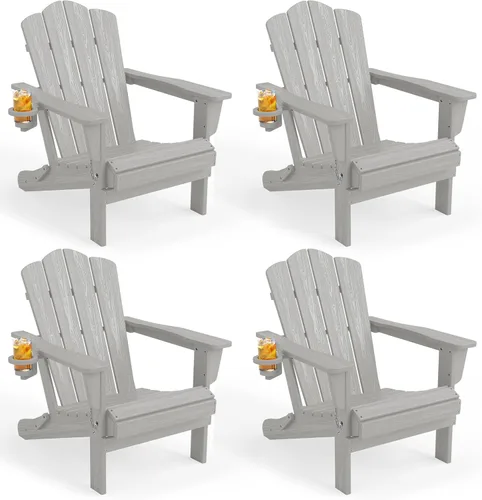 Miniatura 38 de KINGYES Silla plegable Adirondack, sillas de patio HDPE para todo clima, silla de césped con textura de madera para junto a la piscina, patio Aruba