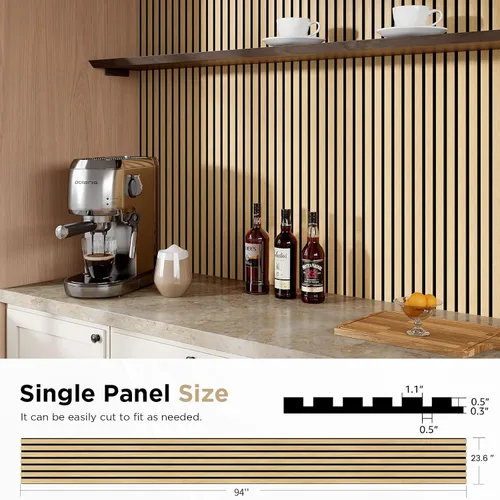 Miniatura 2 de Paneles acústicos de listones de madera, 94" x 23.6" cada panel de pared de listones de madera insonorizado - roble blanco, paquete de 2