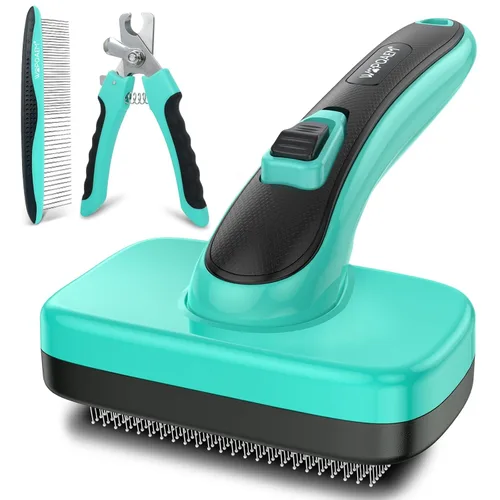 Cepillo para perros – 3 piezas de cepillo de autolimpieza y cortaúñas y peine para mascotas para perros, gatos y caballos, herramienta de aseo Verde