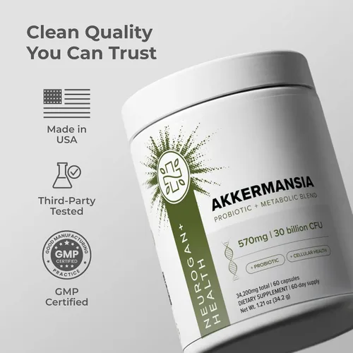 Miniatura 7 de Neurogan Akkermansia Muciniphila Probiótico + Suplemento - 30 mil millones de UFC - Probióticos para la salud digestiva y apoyo celular - Cápsulas